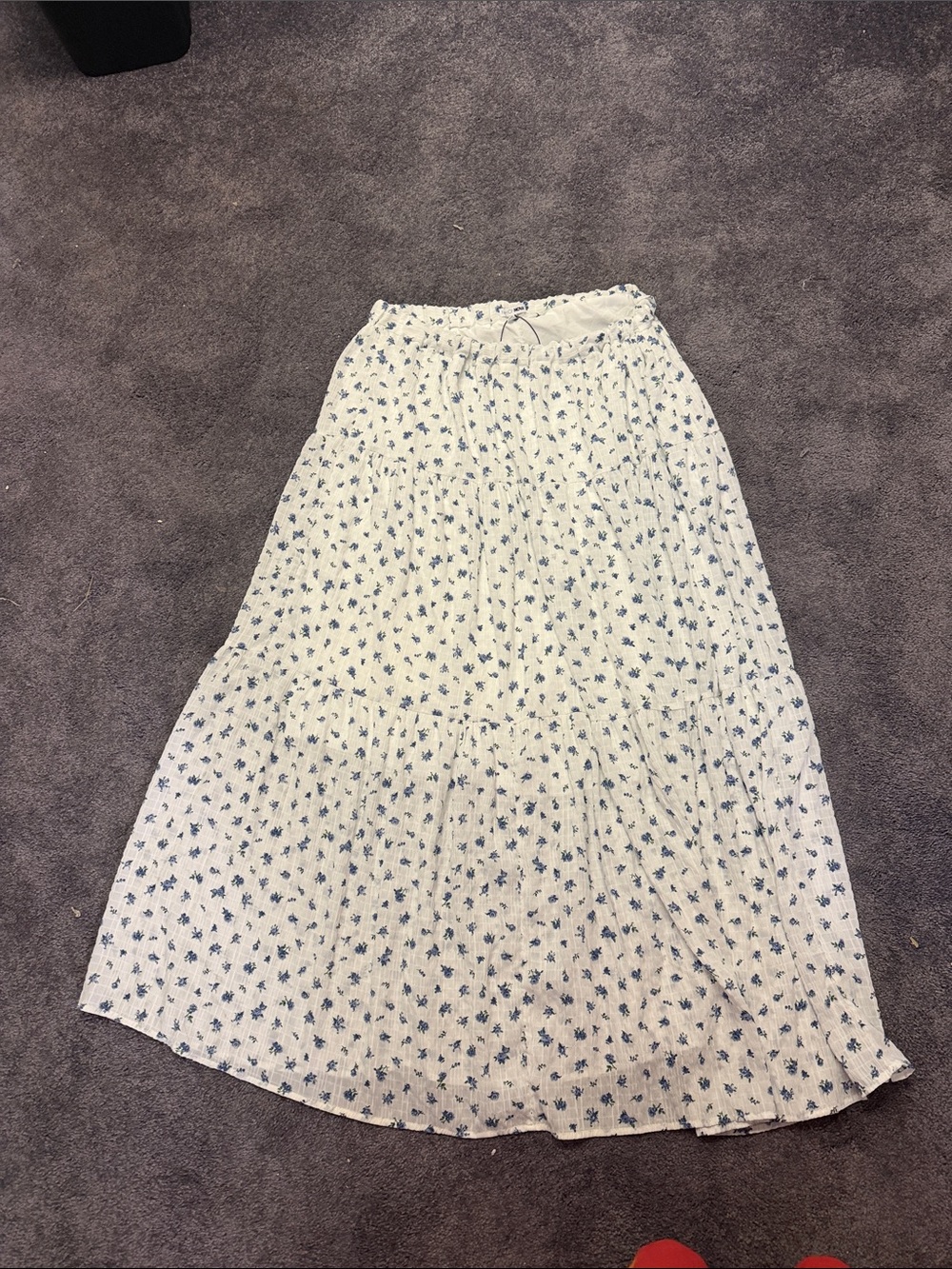 Fashion Nova White Maxi Skirt with Blue Floral Print